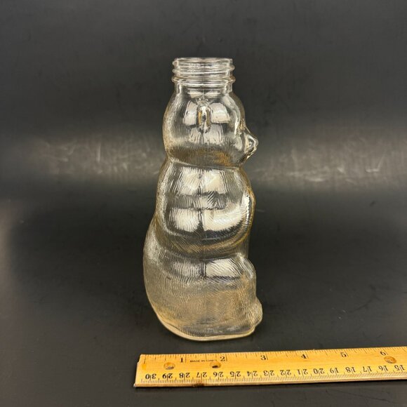Vtg 1950s Clear Glass Bear Bank Snow Crest Beverages Salem Mass No Lid Top READ - Picture 7 of 13